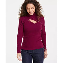 Women's Studded Cut-Out Mock-Neck Top, XS-3X, Created for Macy's-Rhodolite Garnet