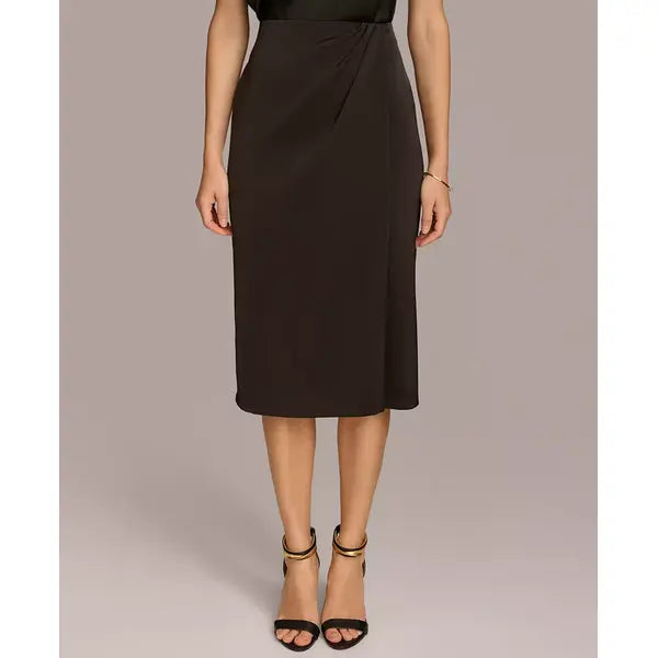Women's Faux-Wrap Satin Skirt,Created by Macy's-Black