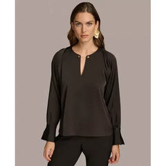 Macy's Women's Chain-Hardware Long-Sleeve Blouse-Black