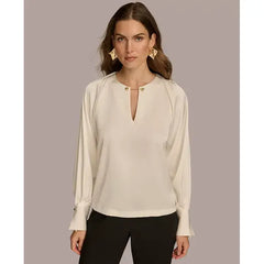 Macy's Women's Chain-Hardware Long-Sleeve Blouse-Lvory