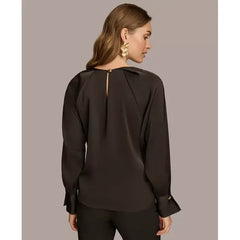 Macy's Women's Chain-Hardware Long-Sleeve Blouse-Black