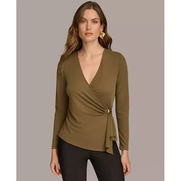 Macy's Women's Long-Sleeve Faux-Wrap Top-Beech