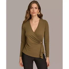 Macy's Women's Long-Sleeve Faux-Wrap Top-Beech