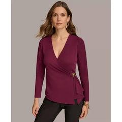 Macy's Women's Long-Sleeve Faux-Wrap Top-Elderberry
