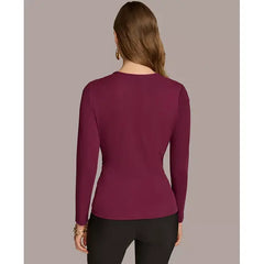 Macy's Women's Long-Sleeve Faux-Wrap Top-Elderberry