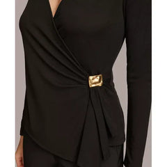 Macy's Women's Long-Sleeve Faux-Wrap Top-Black