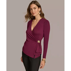 Macy's Women's Long-Sleeve Faux-Wrap Top-Elderberry