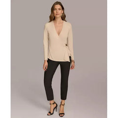 Macy's Women's Long-Sleeve Faux-Wrap Top-Biscotti