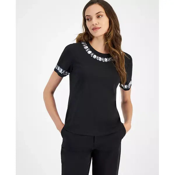 Macy's Women's Rhinestone-Embellished T-Shirt-Black
