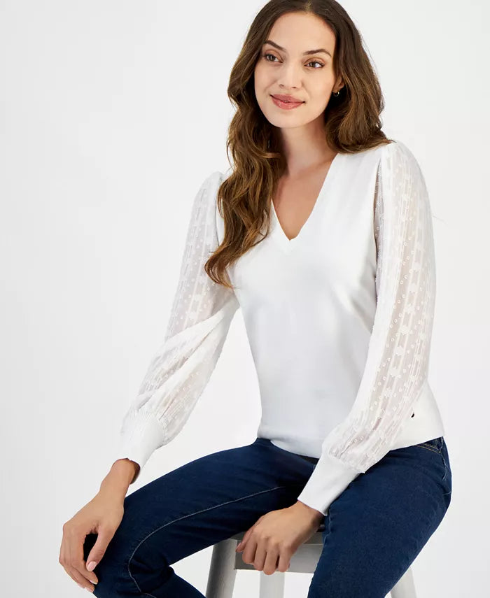 Macy's Women's Clip-Dot-Sleeve Sweater-Lvory