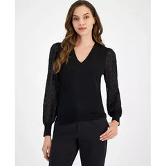 Macy's Women's Clip-Dot-Sleeve Sweater-Black