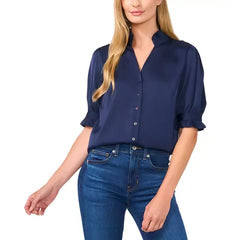 MACY'S Women's Puff-Sleeve Button-Front Blouse-Classic navy
