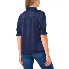 MACY'S Women's Puff-Sleeve Button-Front Blouse-Classic navy