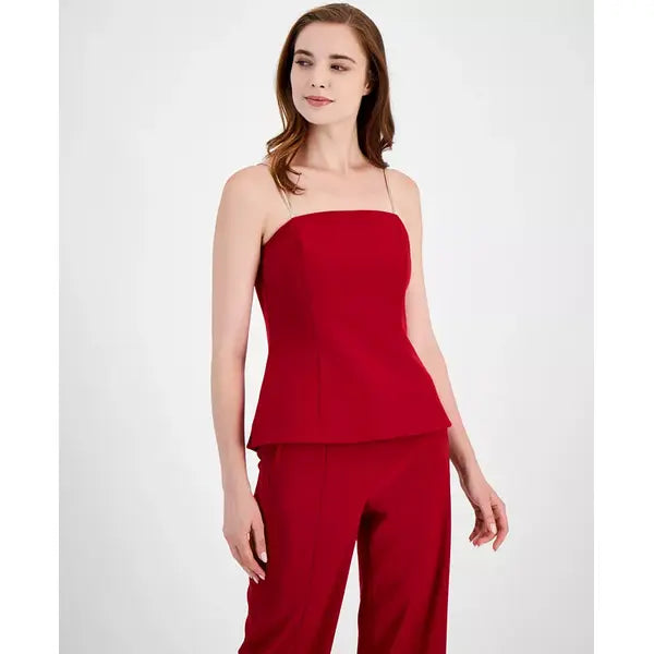 Macy's Women's Sleeveless Bustier Zip-Back Top-Titian red