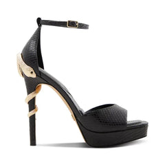 ALDO Women's Medusa Two-Piece Snake Stiletto Sandals, Bold Elegant Stylish Heels , Black Snake