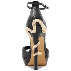 ALDO Women's Medusa Two-Piece Snake Stiletto Sandals, Bold Elegant Stylish Heels , Black Snake
