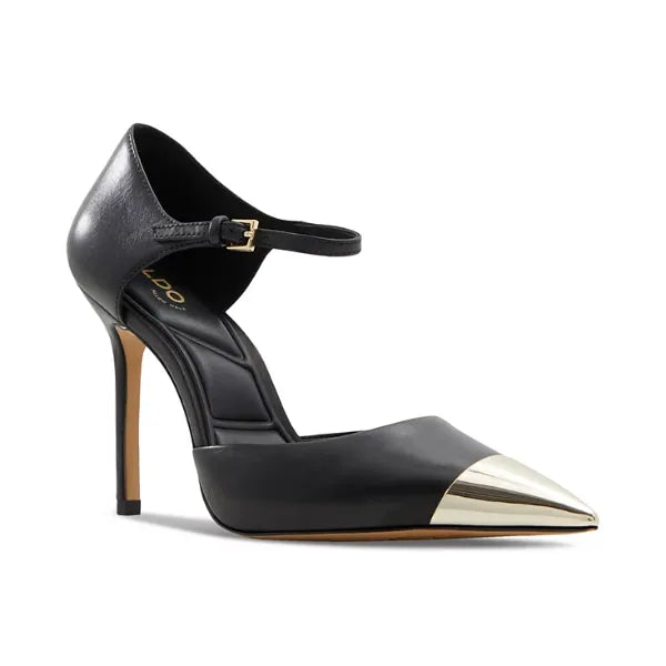 ALDO Womens Mysha Cap Toe Two Piece Stiletto Heel Dress Shoes, Black