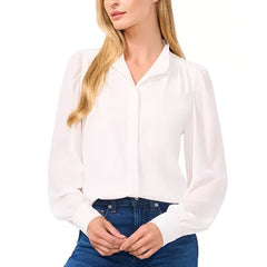 Macy's Women's Stand-Collar Long-Sleeve Blouse -New lvory