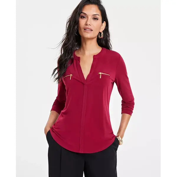 Women's Zip-Pocket Blouse, Created for Macy's-Rhodolite Garnet