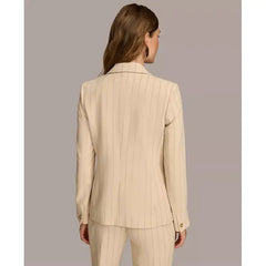Women's Pinstripe Double Breasted Blazer,Created by Macy's-Biscotti/Black