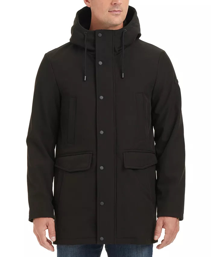 Men's Softshell Rain Coat with a Hood - Black