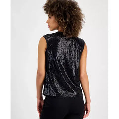 Macy's Women's Mirror-Dot Front-Keyhole Sleeveless Top, Regular and Petite Sizes-Black