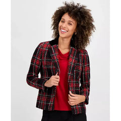 Women's Plaid Tweed Blazer, Regular and Petite Sizes,Created by Macy's-Fire Red Multi