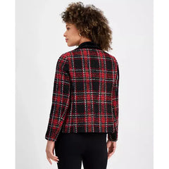 Women's Plaid Tweed Blazer, Regular and Petite Sizes,Created by Macy's-Fire Red Multi