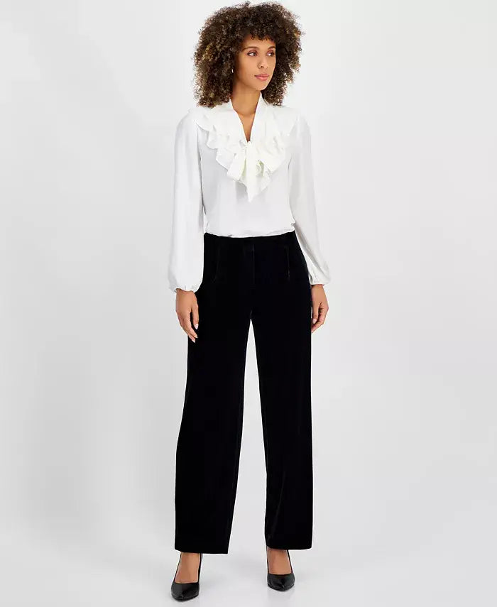 Women's High Rise Straight-Leg Velvet Pants, Regular and Petite Sizes,Created by Macy's-Black