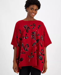 Macy's Women's Sequin-Detail Poncho Top-Titian red