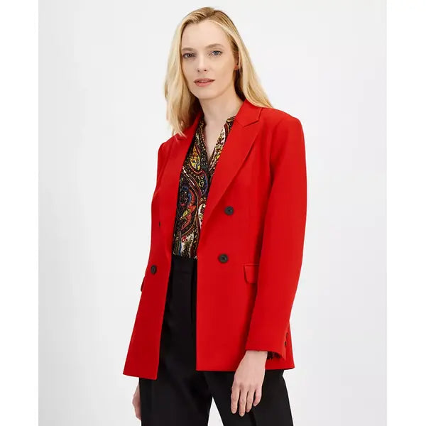 Women's Faux-Double-Breasted Blazer,Created by Macy's-Tomato