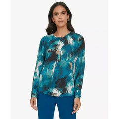 Macy's Women's Printed Keyhole Blouse-Cypress Mu