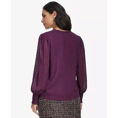 Macy's Women's Clip-Dot Long-Sleeve Blouse-Aubergine