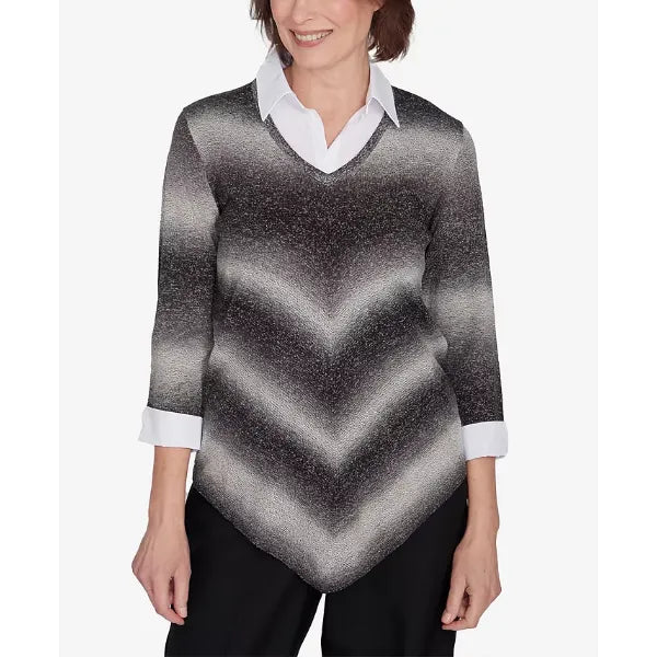 Alfred Dunner Petite Classics Chevron Ombre Woven Sweater