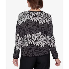 Alfred Dunner Petite Classics Geometric Ombre Scroll Sweater, Charcoal , Size PL