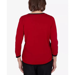 Alfred Dunner Petite Classics Colorblock Beaded Sweater, Red , Size PS