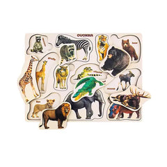 Quokka 3xSET Wooden Montessori Puzzles for Toddlers 1-3 – Learning Realistic Animals