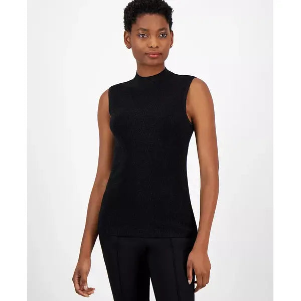Macy's Women's Shimmer Mock-Neck Sleeveless Top-Black