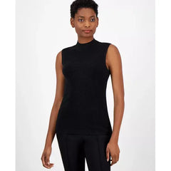 Macy's Women's Shimmer Mock-Neck Sleeveless Top-Black