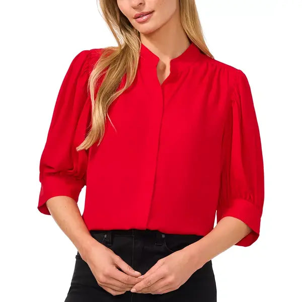Macy's Women's 3/4-Sleeve Collared Button Down Blouse-Red