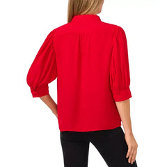 Macy's Women's 3/4-Sleeve Collared Button Down Blouse-Red