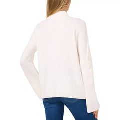 Macy's Women's Floral Embroidered Mock Neck Bell-Sleeve Sweater-Antique white