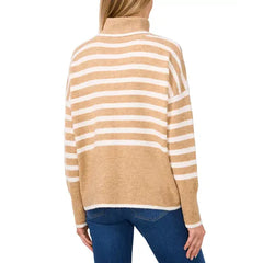 Women's Striped Long Sleeve Turtleneck Sweater,Created by Macy's-Latte heather