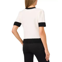 Women's Contrast-Tipped Short-Sleeve Sweater Created by Macy's-Antique White