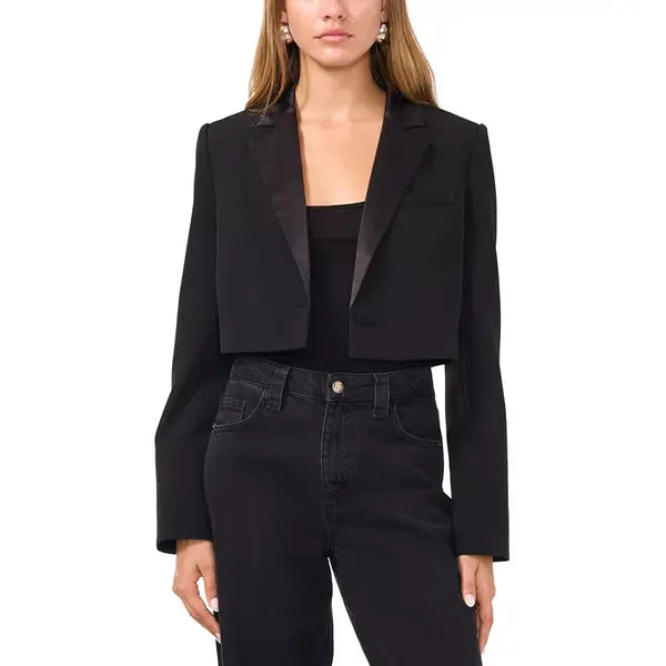 Women's Cropped Satin Lapel Single-Button Blazer,Created by Macy's-Black