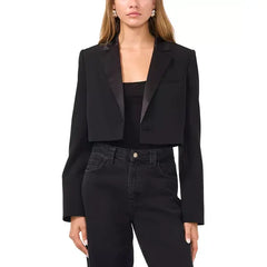 Women's Cropped Satin Lapel Single-Button Blazer,Created by Macy's-Black