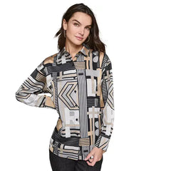 Macy's Women's Printed Button-Front Top-Ultimate gray