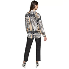 Macy's Women's Printed Button-Front Top-Ultimate gray