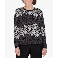 Alfred Dunner Petite Classics Geometric Ombre Scroll Sweater, Charcoal , Size PL