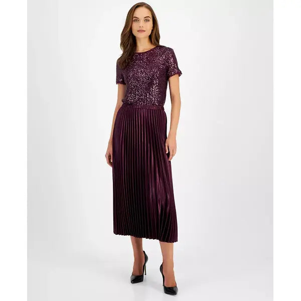 Women's Satin Pleated Pull-On Skirt,Created by Macy's-Deep plum